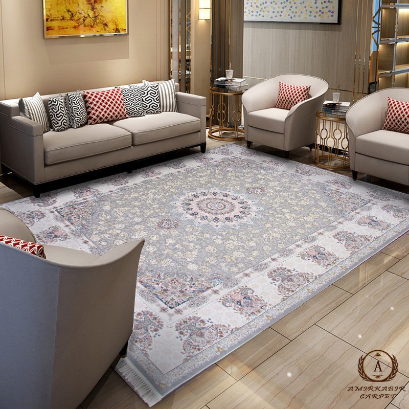 فرش ۱۲۰۰ شانه 3600 تراکم طرح پیچک طوسی