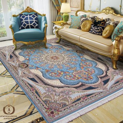 فرش ۱۲۰۰ شانه طرح شاهچراغ آبی