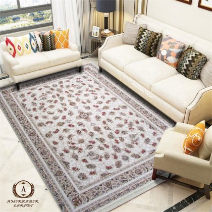 فرش ۱۲۰۰ شانه طرح گل سرخ نقره ای  برجسته