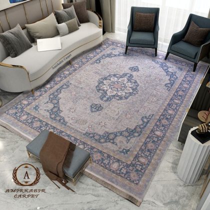 فرش پتینه ۱۵۰۰ شانه طرح هریس نقره ای