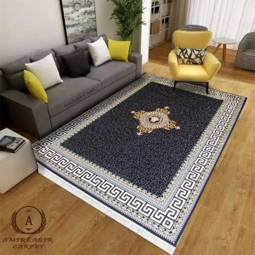 فرش ۷۰۰ شانه نقشه ورساچه سرمه ای + فیلم