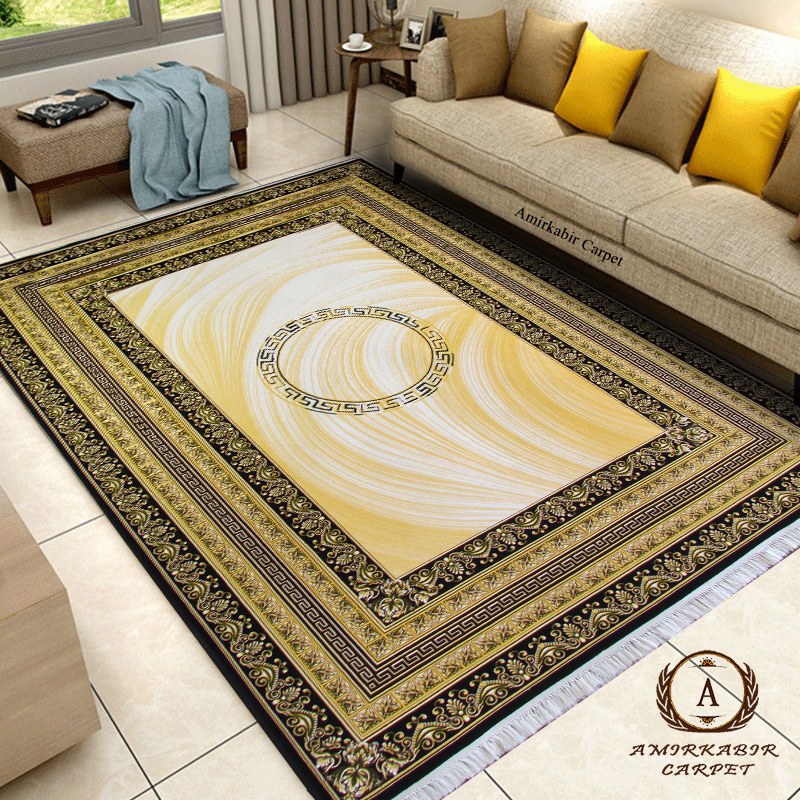 فرش ماشینی طرح ورساچه طلایی 700 شانه