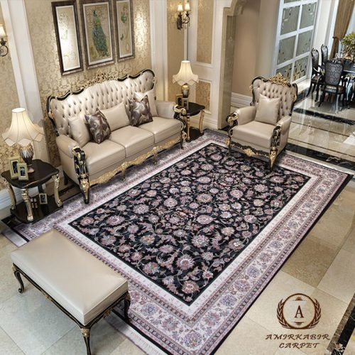 فرش ۷۰۰ شانه برجسته طرح زرافشان سرمه ای