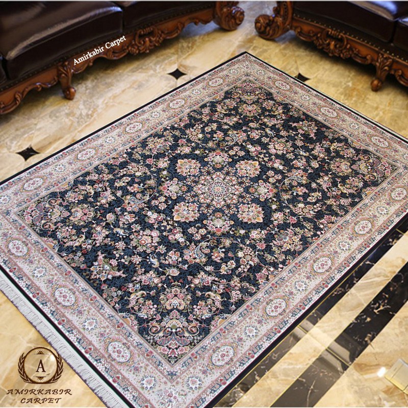 فرش 1200 شانه طرح افشان اریا سرمه ای