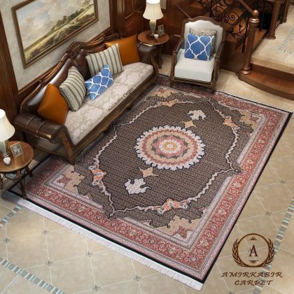 فرش ۷۰۰ شانه طرح ریز ماهی سرمه ای