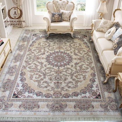 فرش ۱۲۰۰ شانه طرح شاه پسند کرم برجسته