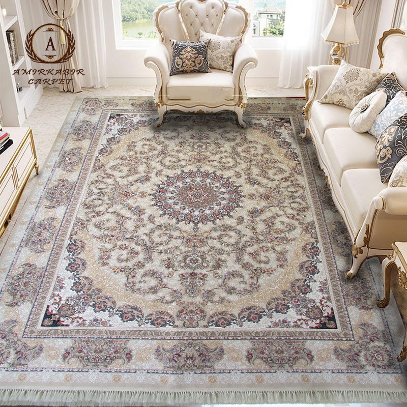 فرش کاشان 1200 شانه طرح شاه پسند کرم