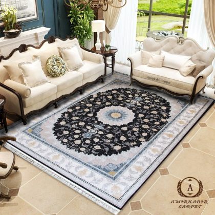 فرش آترینا سرمه ای لایت برجسته 1200 شانه 3600 تراکم