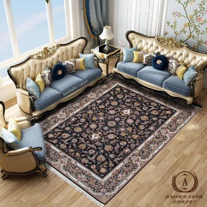 فرش ماشینی افشان دیبا سرمه ای 700شانه تراکم 2550