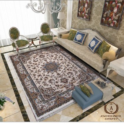 فرش ماشینی 700شانه تراکم 2550 طرح گلریس کرم