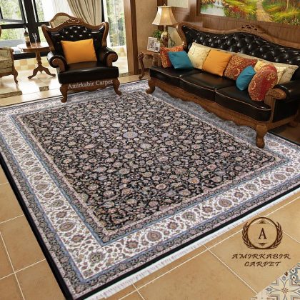 فرش 1200 شانه طرح افشان سرمه ای