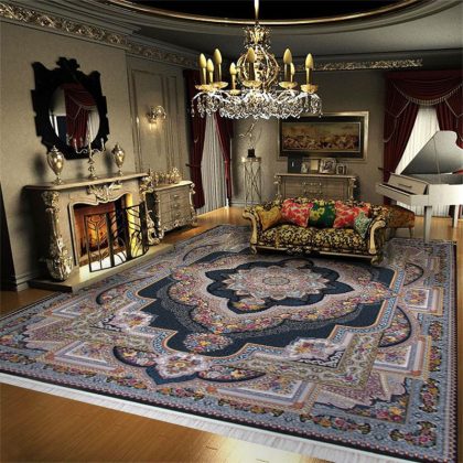 فرش طرح باغ معلق سرمه‌ای ٧٠٠ شانه