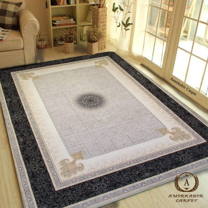 فرش ماشینی طرح نسترن طوسی برجسته لایت 1200 شانه 3600 تراکم