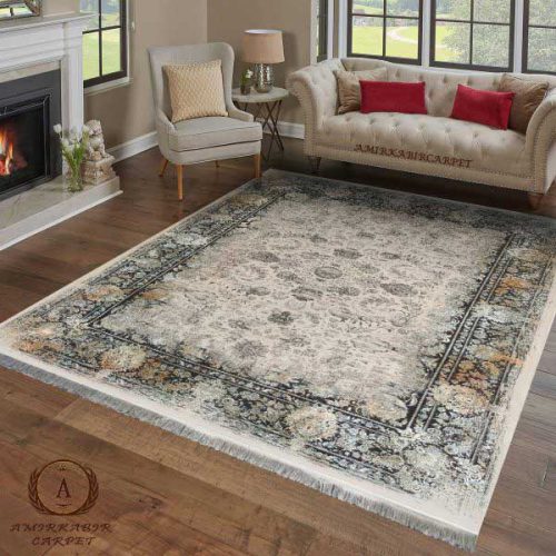 فرش ۱۲۰۰ شانه وینتیج طرح ونیز نقره ای