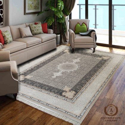 فرش ۱۲۰۰ شانه طرح نسترن نقره ای گل برجسته