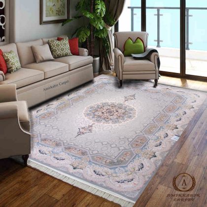 فرش ۱۲۰۰ شانه طرح هالیدی نقره ای گل برجسته