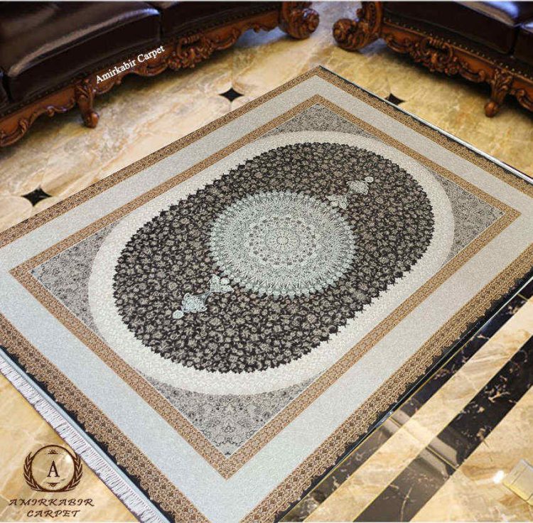 فرش ۱۲۰۰ شانه طرح ملیسا ذغالی گل برجسته