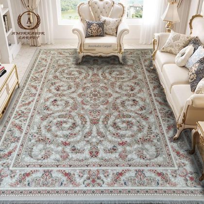 فرش ۱۲۰۰ شانه طرح گل گندم نقره ای  + فیلم