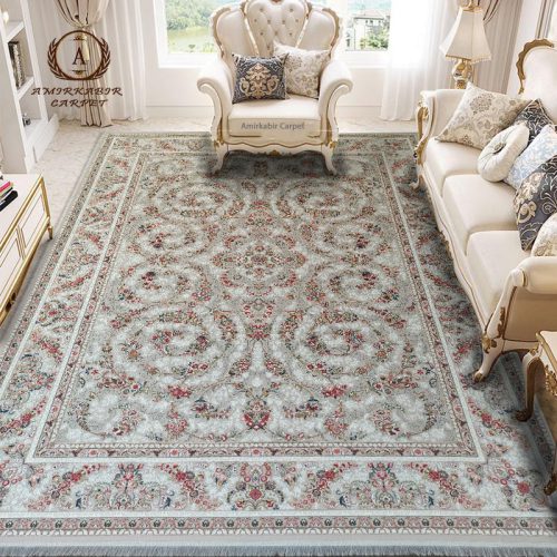 فرش ماشینی گل گندم نقره ای 1200 شانه