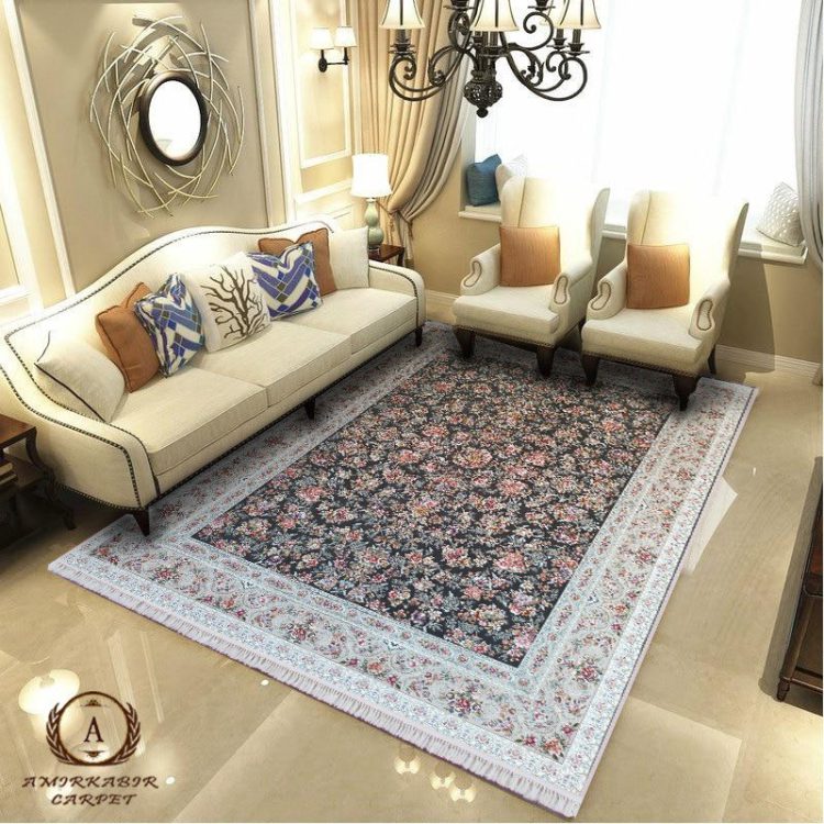 فرش ۱۲۰۰ شانه طرح بهشت زغالی گل برجسته