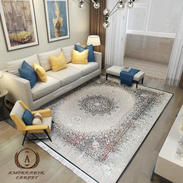 فرش ۱۲۰۰ شانه وینتیج طرح دیانا نقره ای گل برجسته