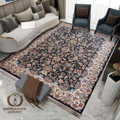 فرش ۷۰۰ شانه طرح الماس سرمه‌ای