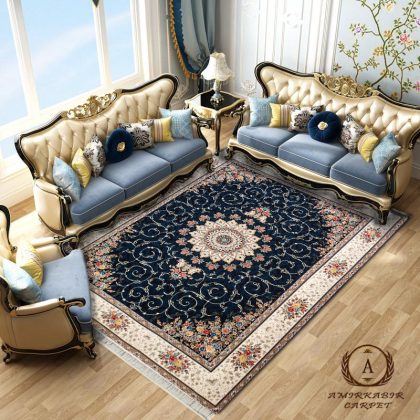 فرش ۷۰۰ شانه طرح مهرگان سرمه‌ای