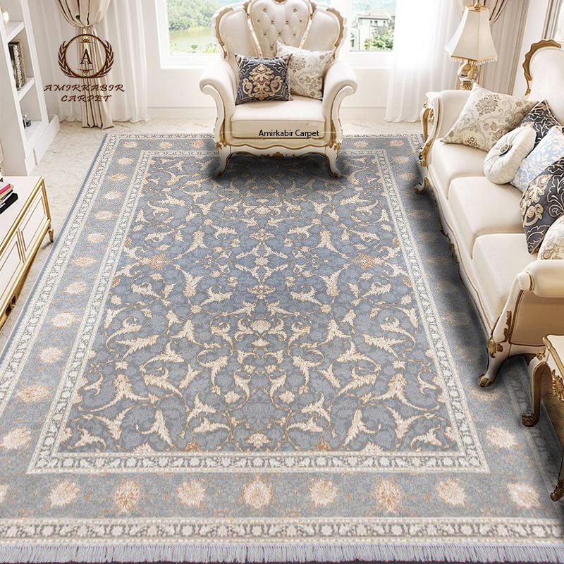 فرش طلاکوب طرح نورا نقره ای