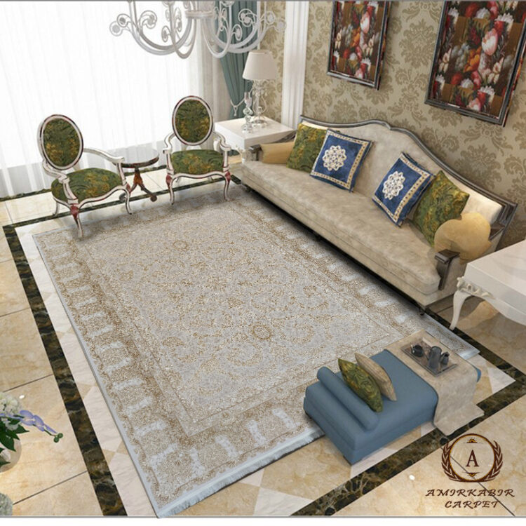 فرش ماشینی ۱۲۰۰ شانه افشان طلاکوب صدفی