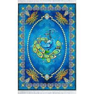 فرش طرح طاووس زمینه آبی کد 300214