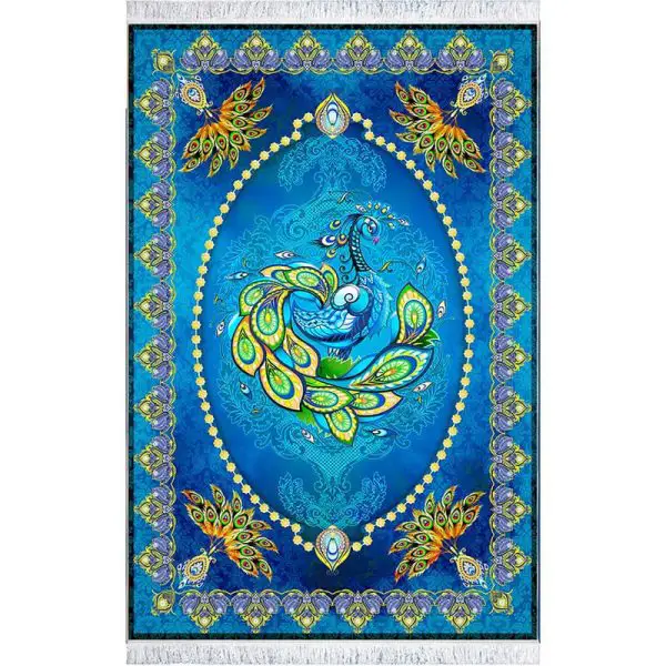 فرش طرح طاووس زمینه آبی