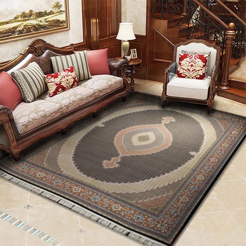 فرش ریز ماهی سرمه ای حاشیه گلبهی کد 5757