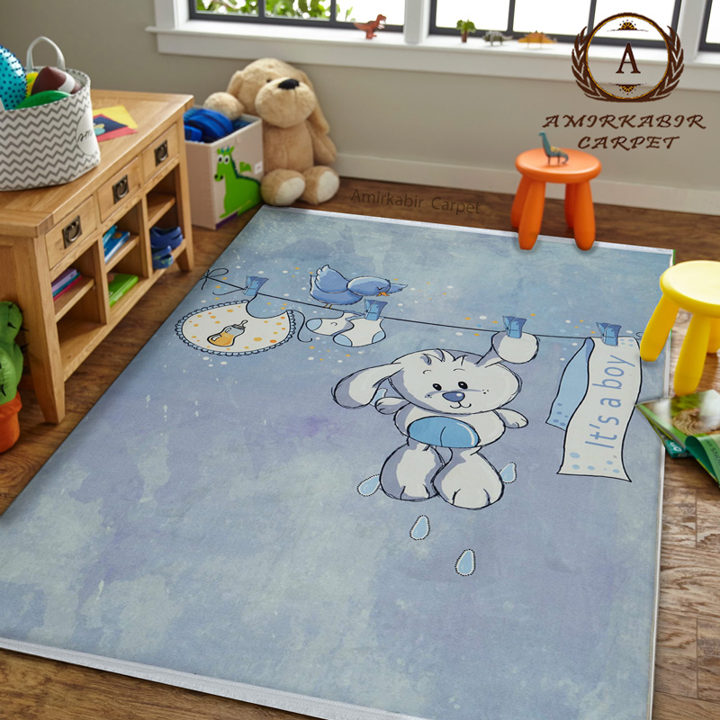 فرش کودک طرح خرس آبی