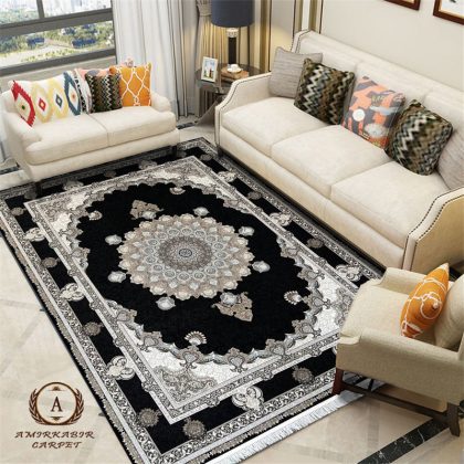 فرش 1200 شانه طرح ترنج کد ۱۲۲۰ سرمه ای