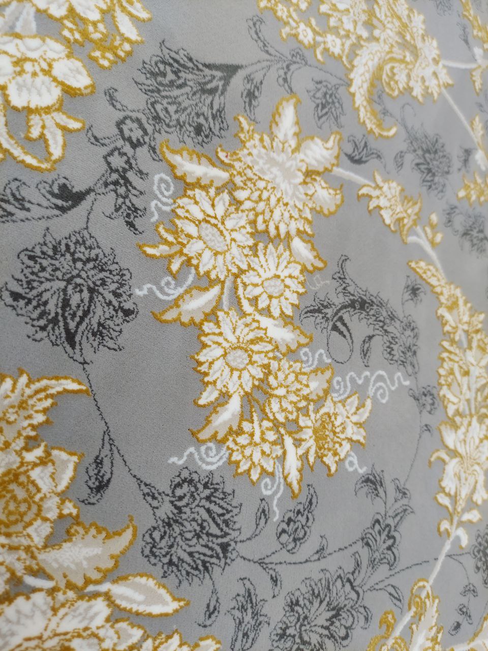 فرش طلاکوب طرح گل گندم طوسی