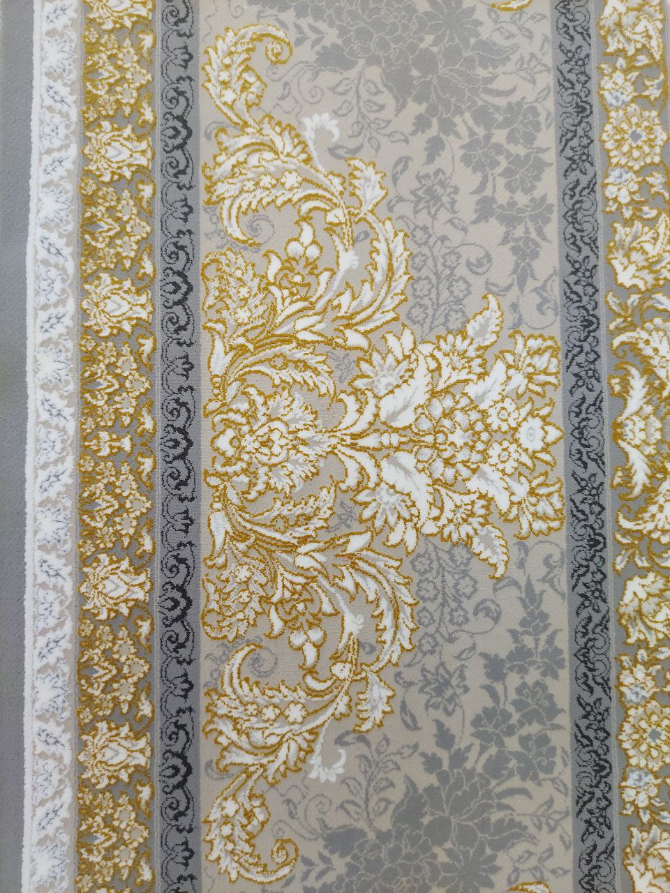 فرش طلاکوب طرح گل گندم طوسی