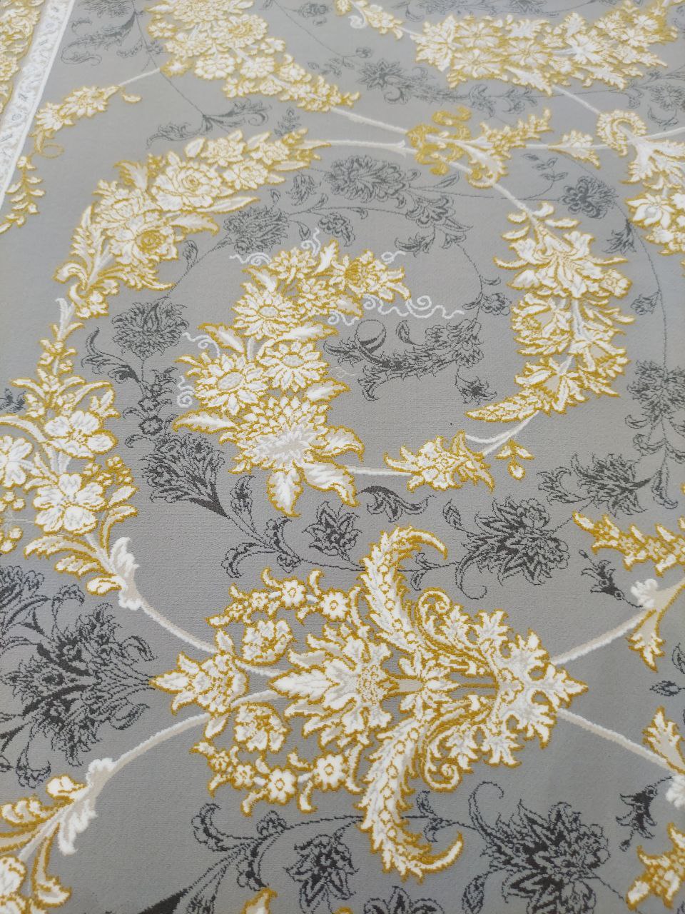 فرش طلاکوب طرح گل گندم طوسی