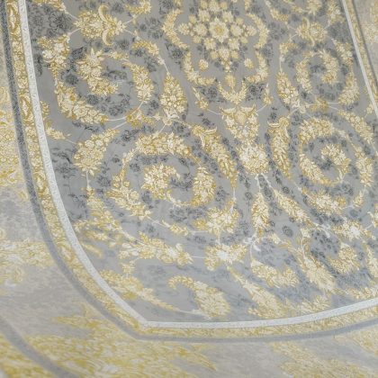 فرش طلاکوب طرح گل گندم طوسی