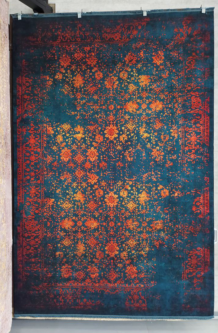 فرش وینتیج 1200 شانه کد 300603 سبزآبی محتشم