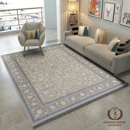 فرش طلاکوب فریان نقره ای 1200 شانه کاشان