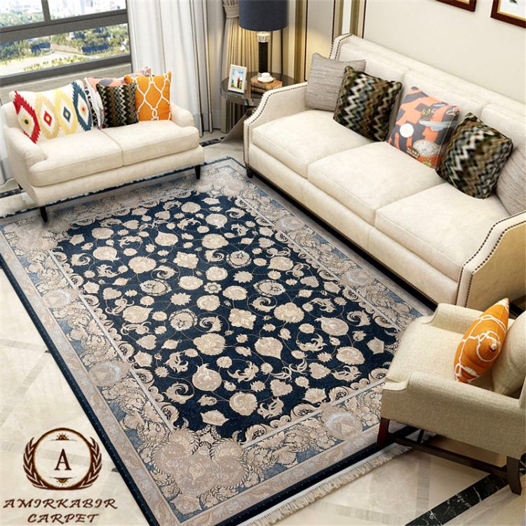 فرش رژا طلاکوب سرمه ای 700 شانه