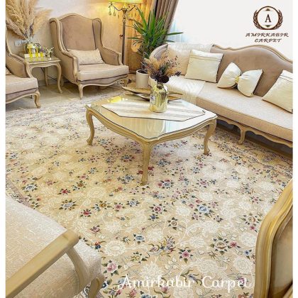 فرش 1200 شانه طرج شمس کرم ایده ال