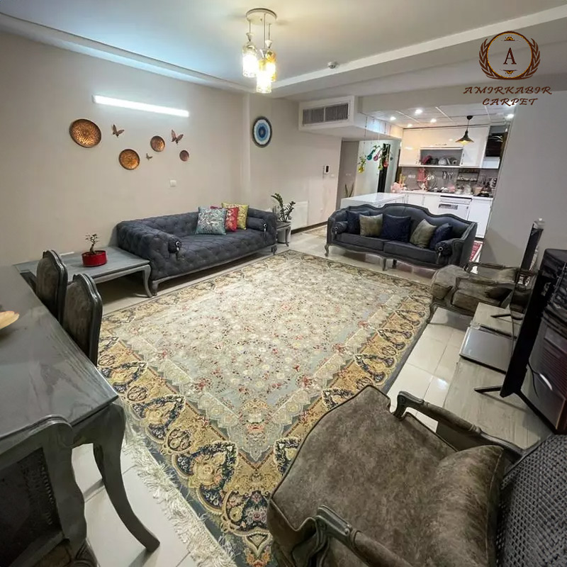 فرش طرح دستباف کد 100919 آبی 1200 شانه