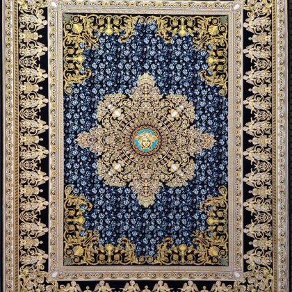 ورساچه مشکی طلایی با لچک و زمینه گل 1200 شانه