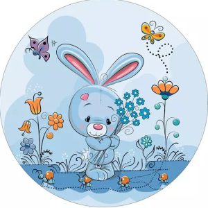 فرش گرد کودک طرح خرگوش آبی کد 101200