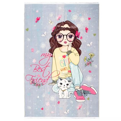 فرش کودک طرح دختر و گربه کد 101234