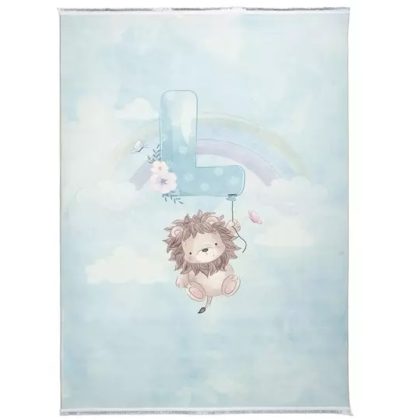 فرش کودک طرح شیر بازیگوش کد 101275 سبزآبی