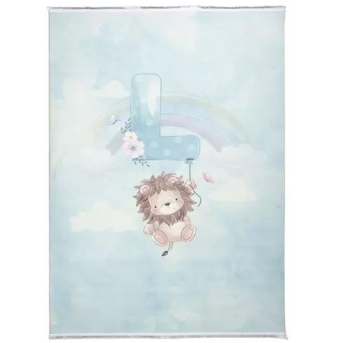 فرش ماشینی کودک طرح شیر بازیگوش کد 101275 سبزآبی 700 شانه