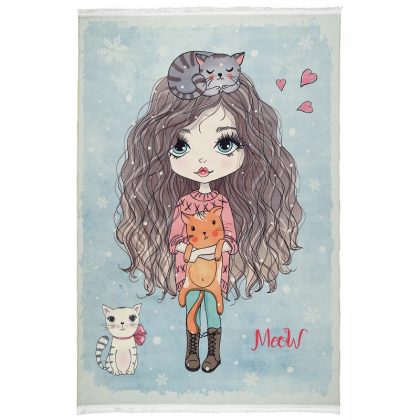 فرش کودک طرح پرنسس و گربه ها کد 101211 آبی