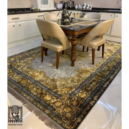 فرش وینتیج کد 7005 طوسی طلایی
